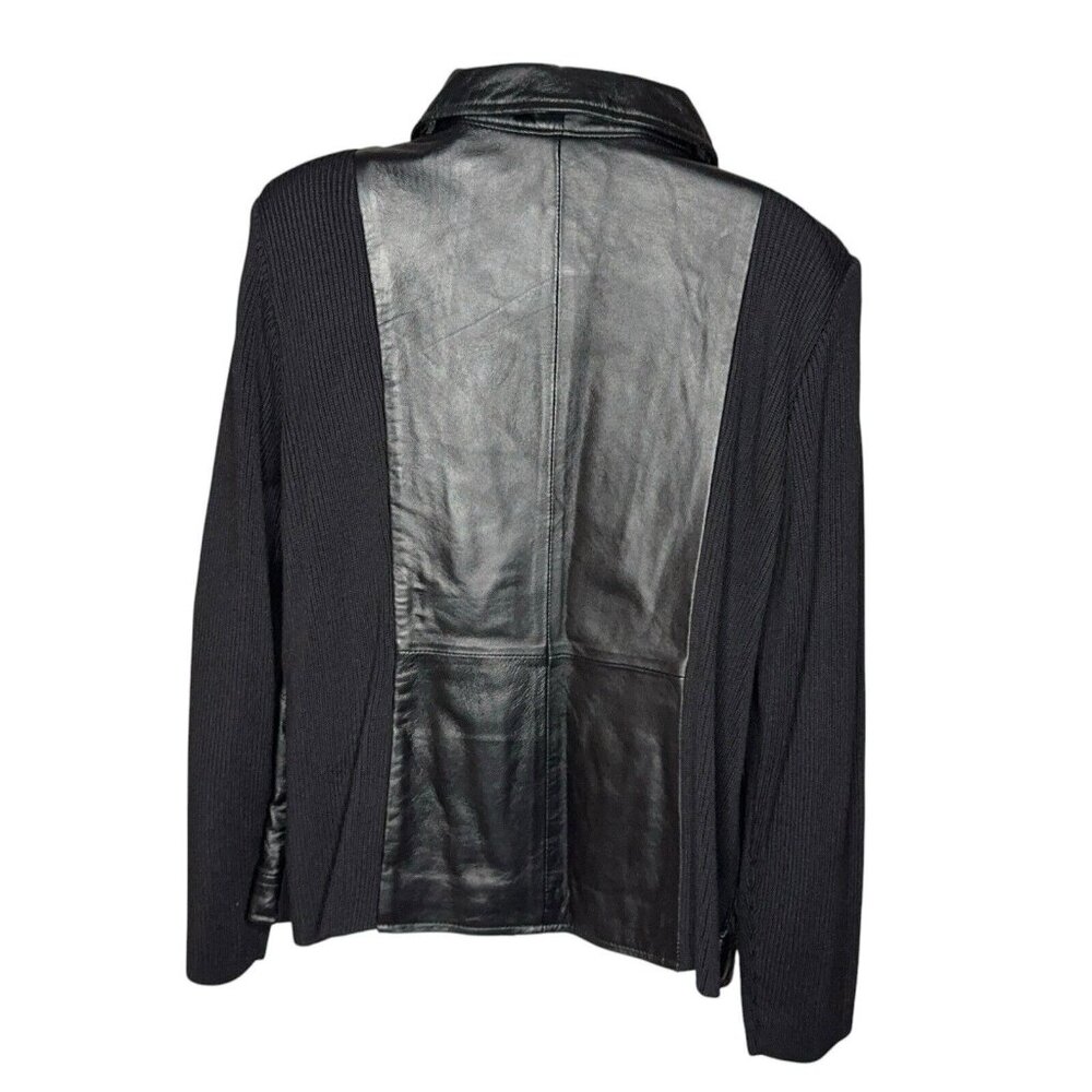 Leather Moto Jacket Zip Up Soft Black Knit Back Sleeves 18W Lined Casual Hip - Picture 7 of 16